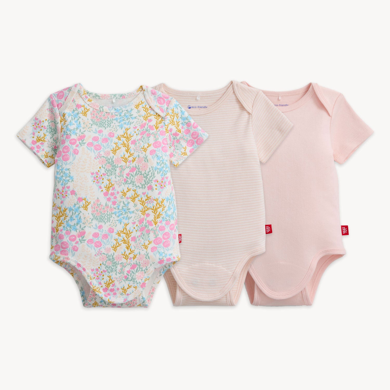 Magnetic Me Organic Cotton Bodysuit 3-Pack / Pink & Floral