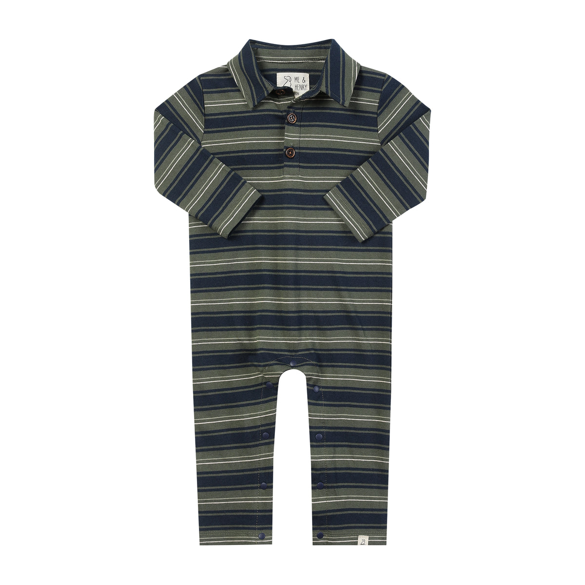 Me & Henry Kingston Polo Romper / Green Stripe