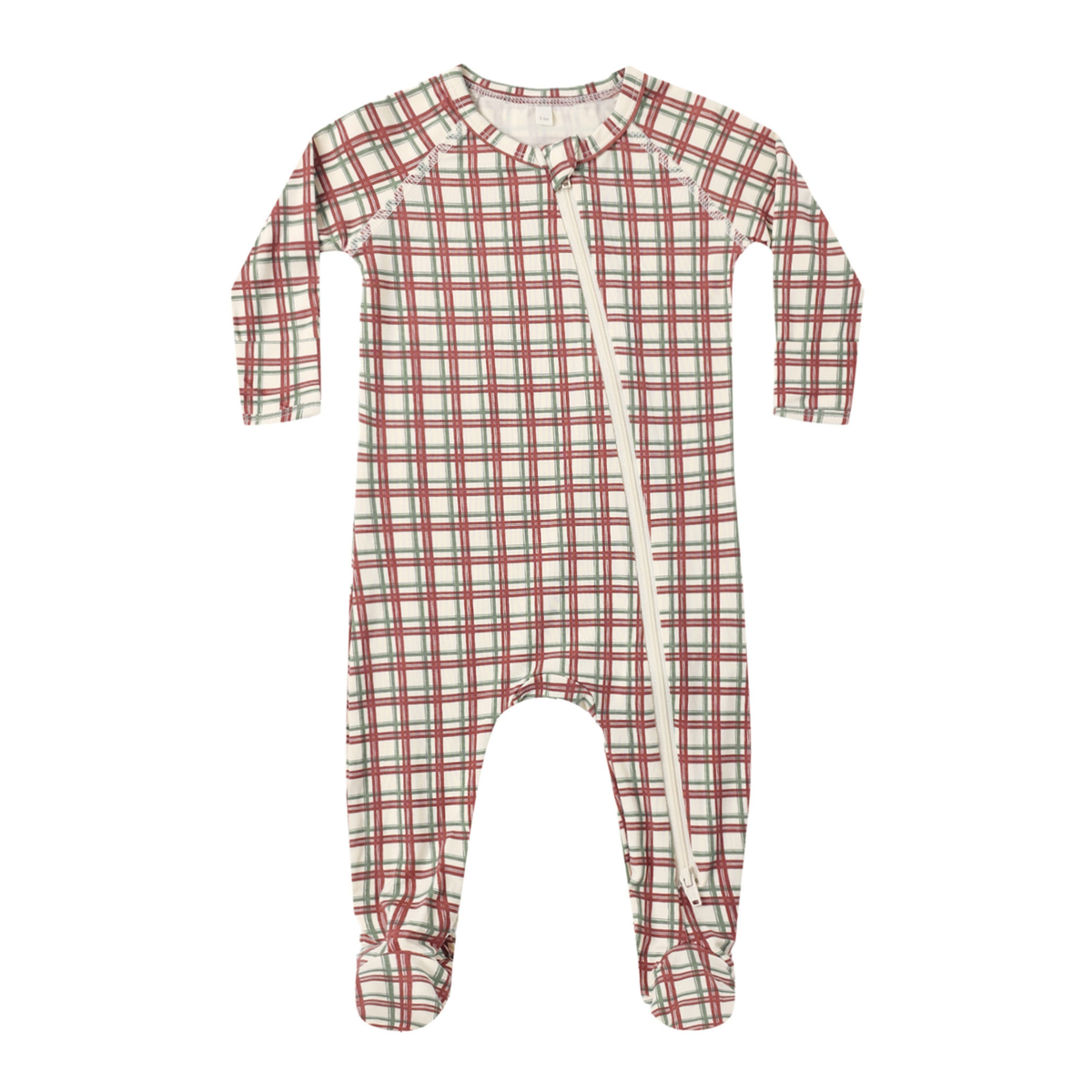 Quincy Mae Bamboo Zip Footie / Redwood Check