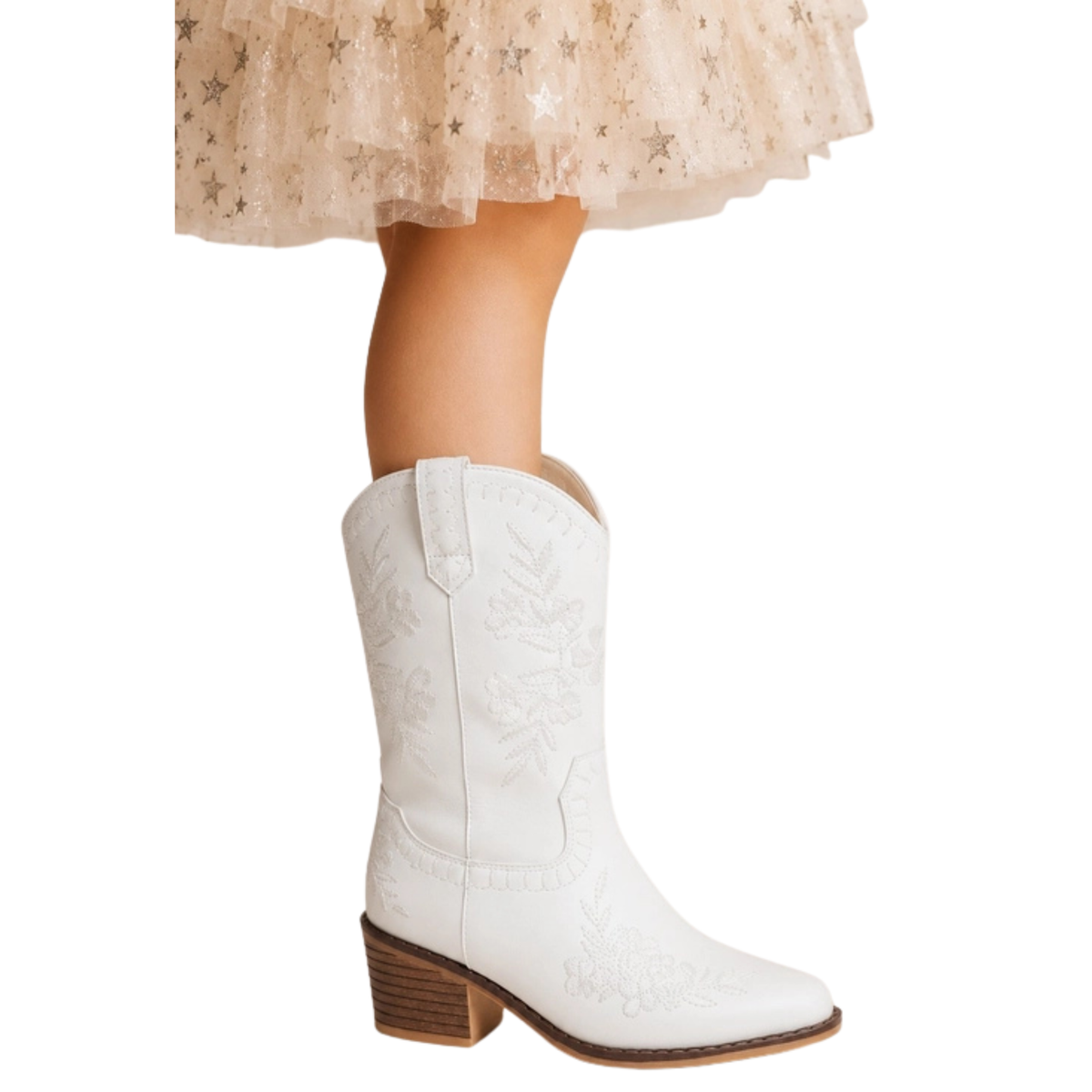 Floral Embroidered Western Cowboy Boot / White