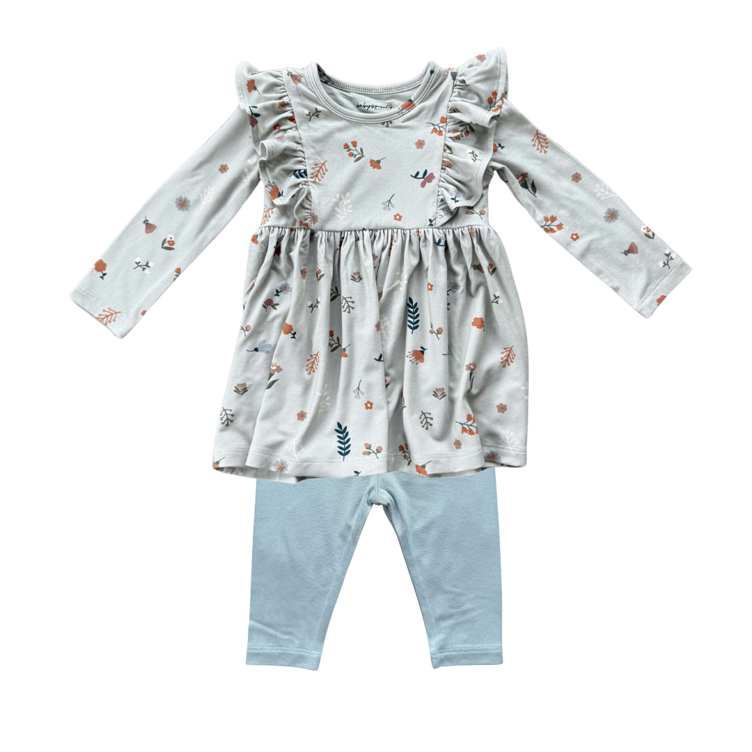 Babysprouts Botanical Ruffle Dress + Slate Leggings Set