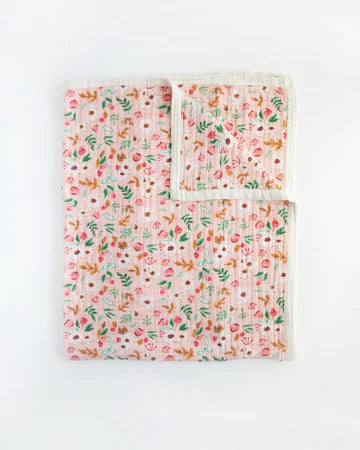 Little Unicorn Cotton Muslin Quilted Throw (60"x72")  / Vintage Floral