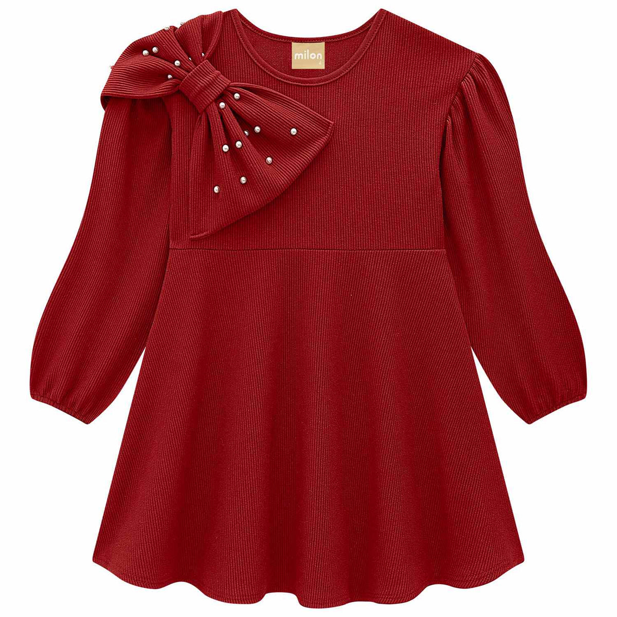 Cranberry Red Long Sleeve Bow Dress