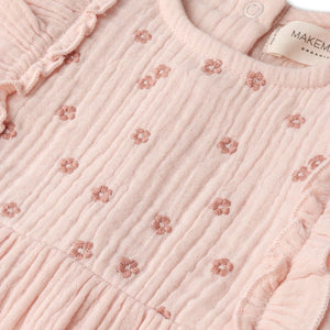 Organic Embroidered Ruffle Romper / Blush