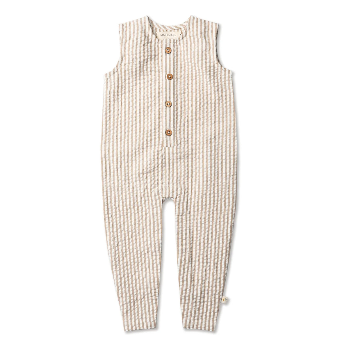 Organic Sleeveless Long Romper / Brown Stripes