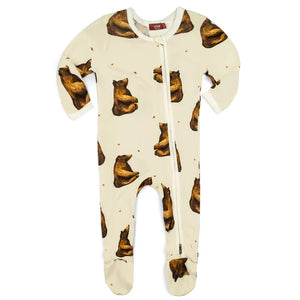Milkbarn Bamboo Zipper Footed Romper / Honey Bear