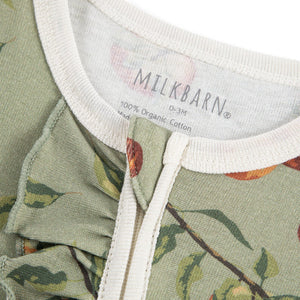 Milkbarn Organic Ruffle Zipper Footed Romper / Apple Orchard