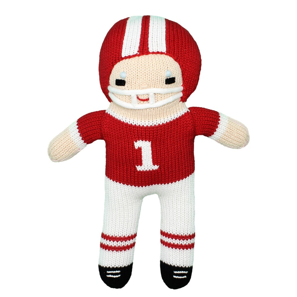 Red & White Football Player Knit Doll