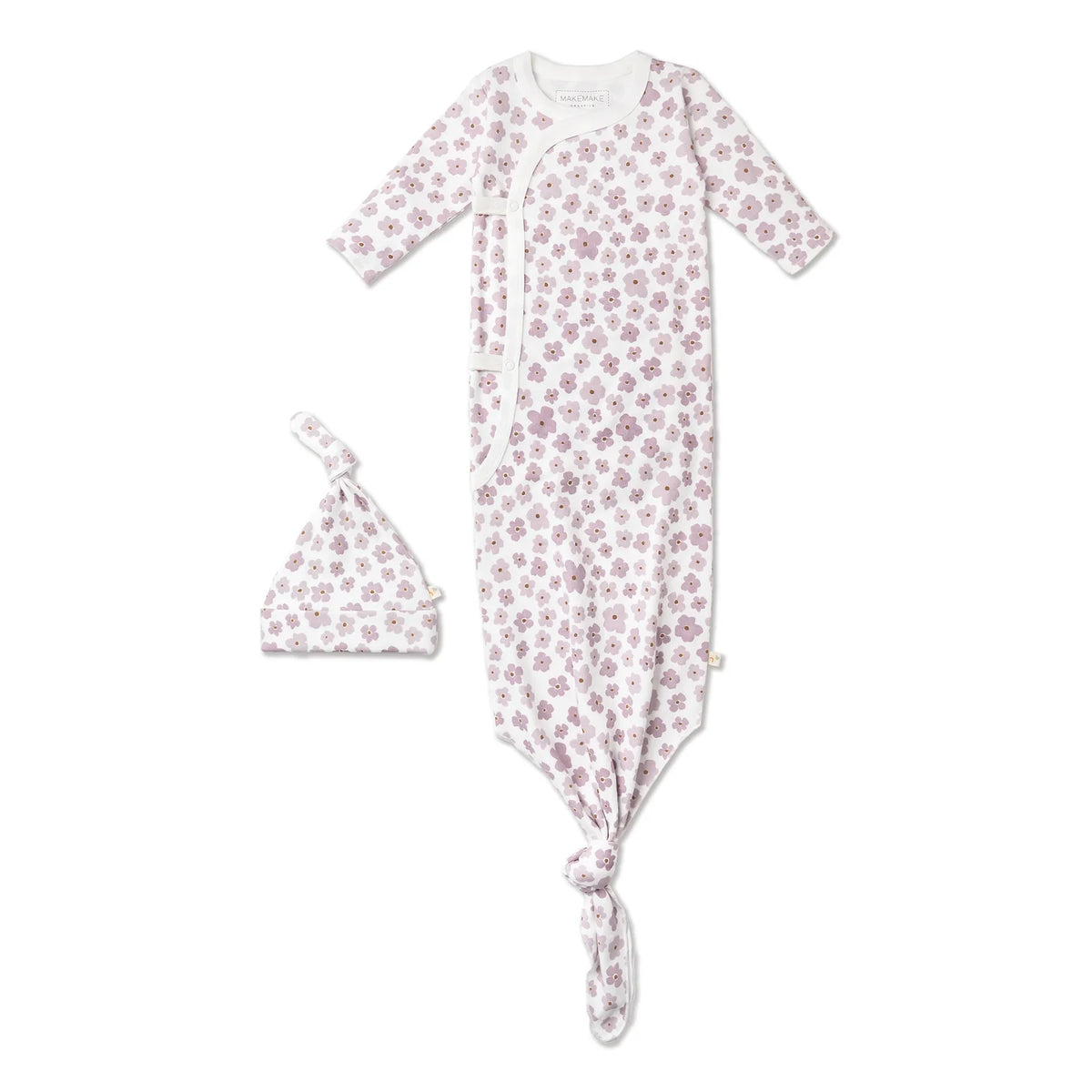 Organic Knotted Sleep Gown & Hat / Poppy