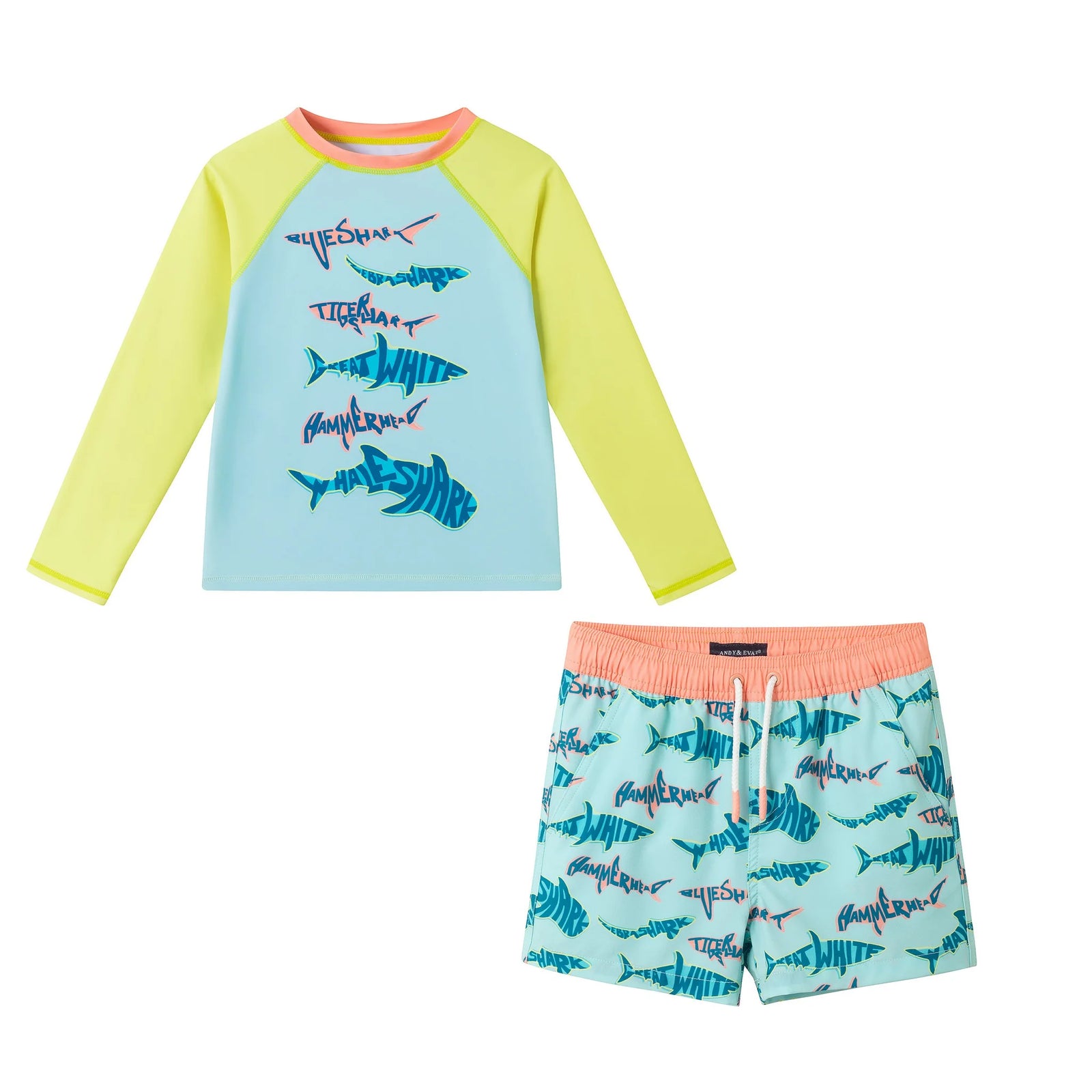 Aqua & Lime Shark Rashguard Swim Set