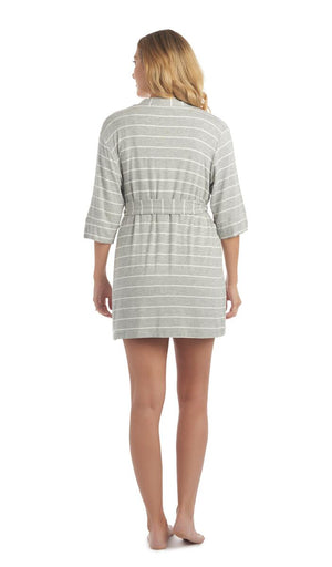 Everly Grey Adaline 3-Piece Short PJ Set / Heather Grey Stripe