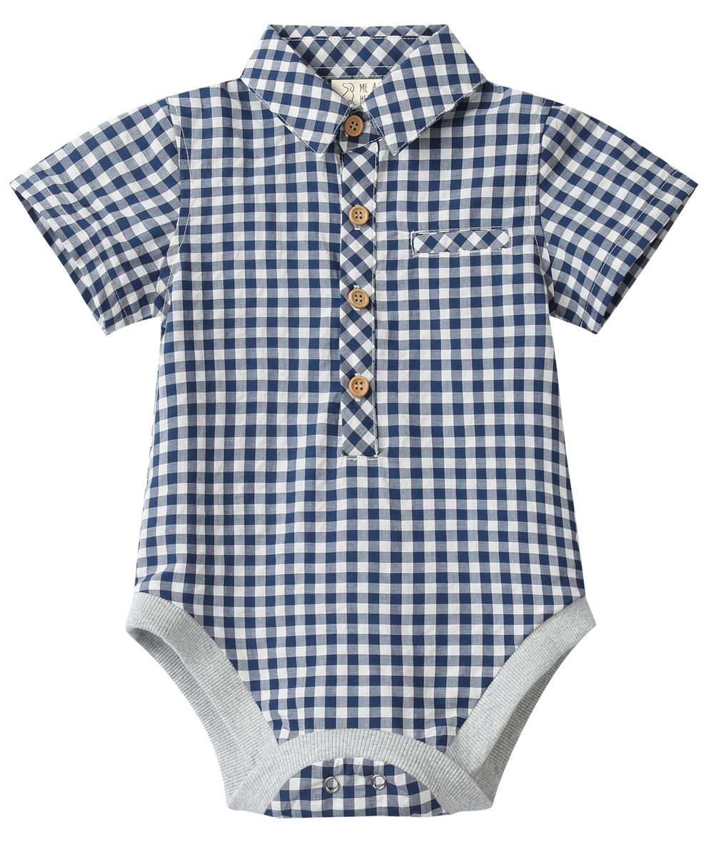Me & Henry Helford Woven Onesie / Navy Plaid