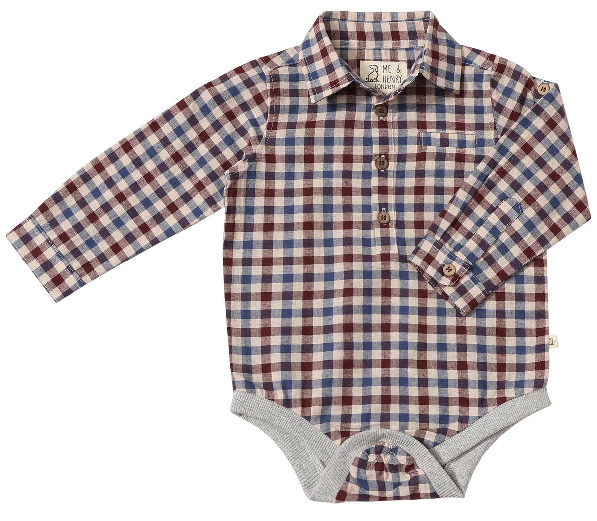Me & Henry Jasper Woven Onesie / Blue, Burgundy & Cream Plaid