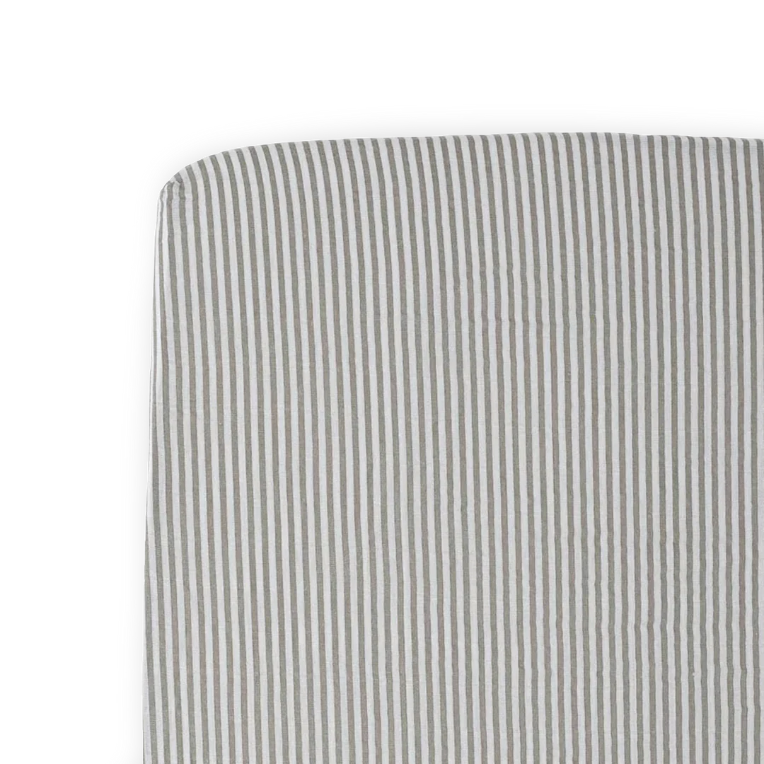 Little Unicorn Cotton Muslin Crib Sheet / Grey Stripe