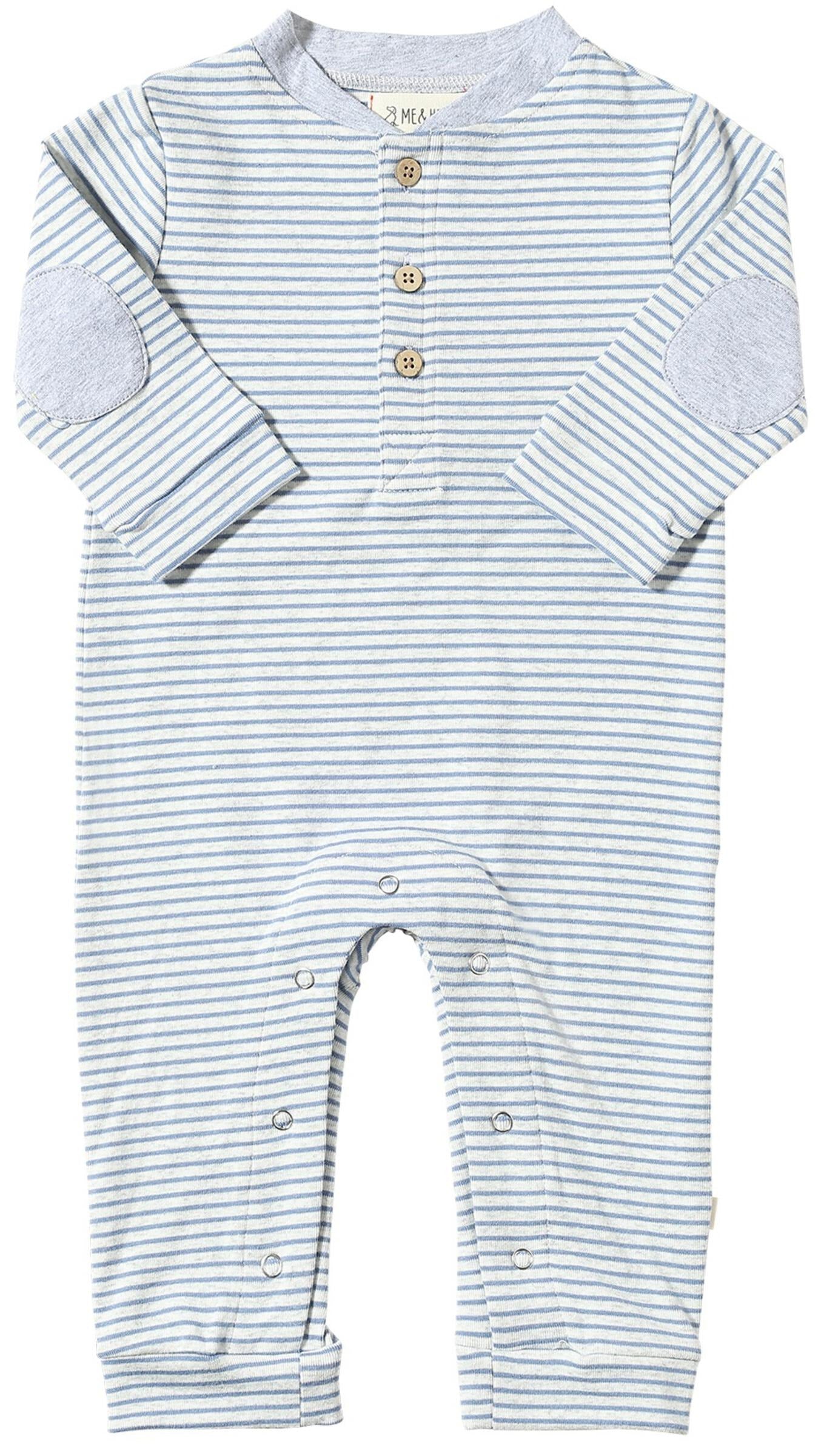 Me & Henry Niota Henley Romper / China Blue & Grey Stripe