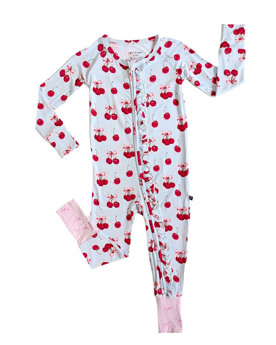 Lev Baby Ruffled Poppy Convertible Romper / Alice Cherries