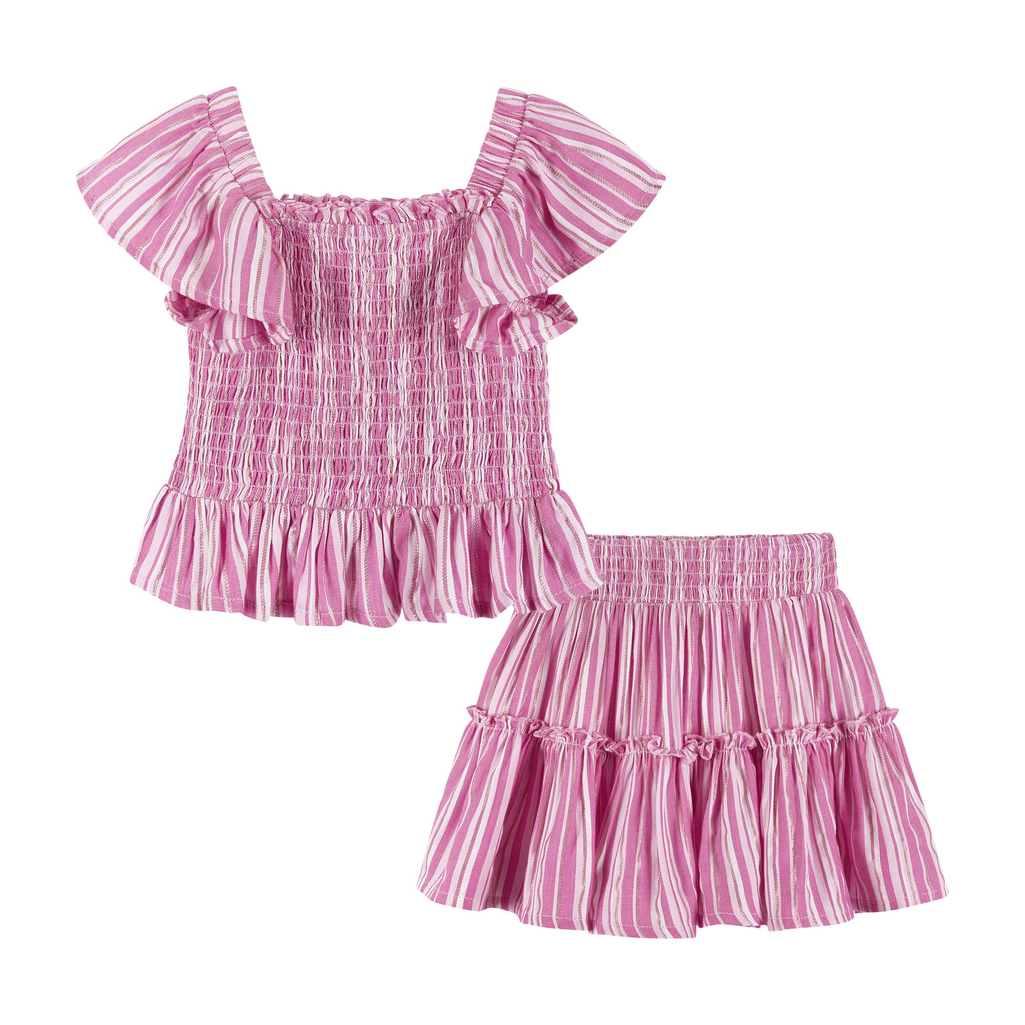 Pink Striped Smocked Top & Skirt Set