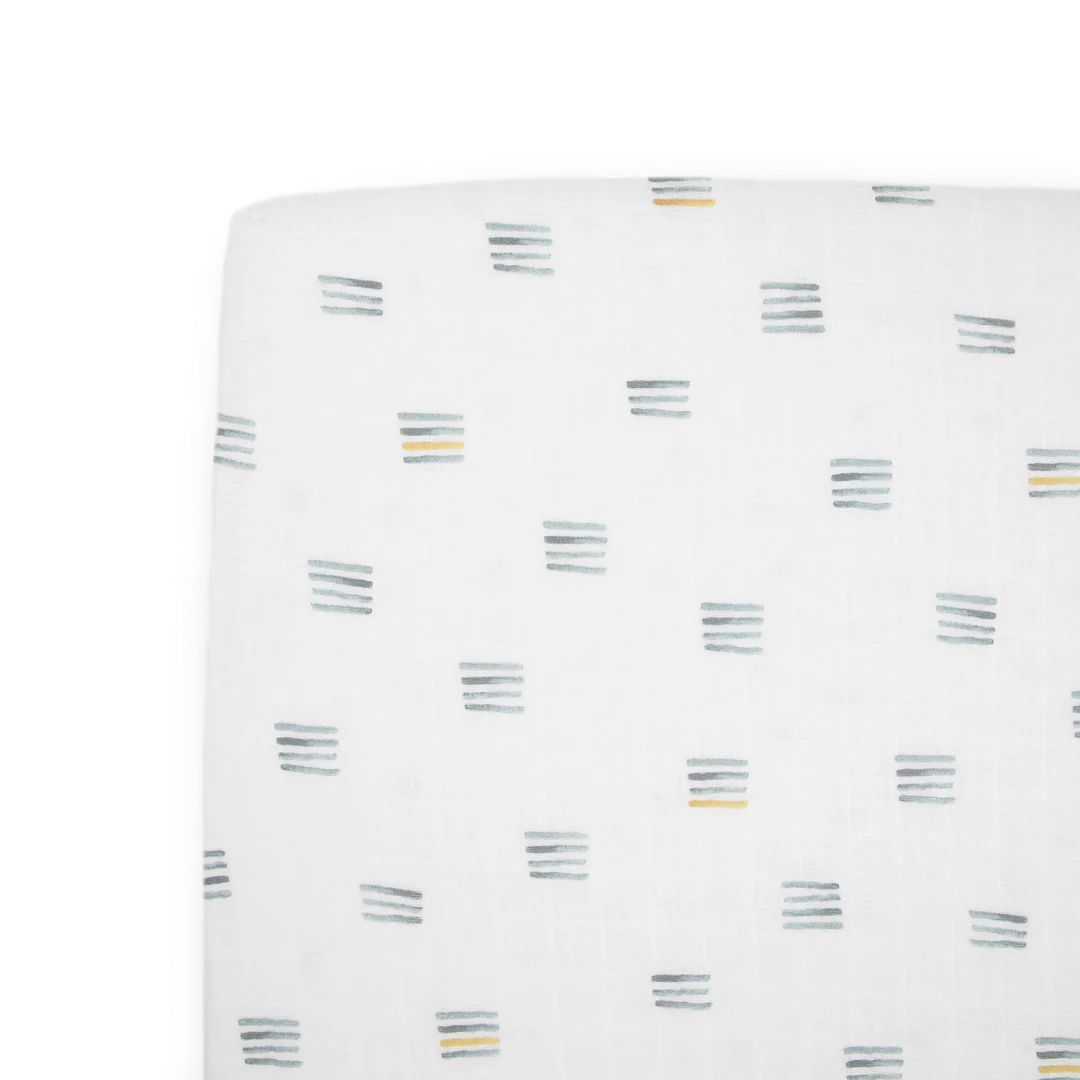 Little Unicorn Cotton Muslin Crib Sheet / Blue Stacks