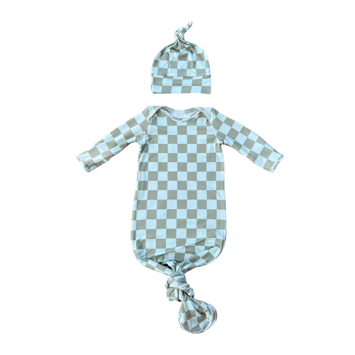 Babysprouts Knotted Gown & Hat Set / Seagrass Checker