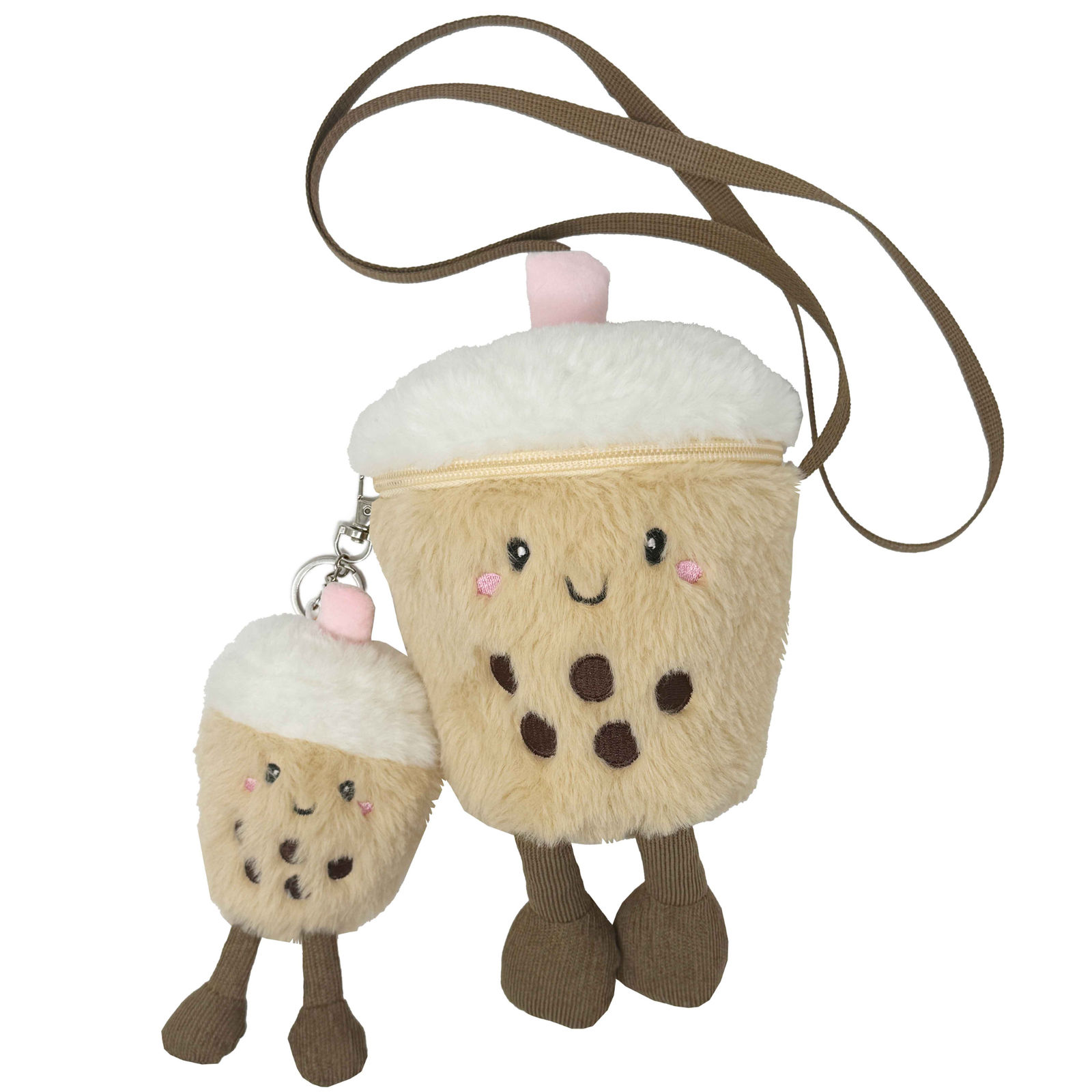 Fuzzy Crossbody Bag with Keychain / Boba