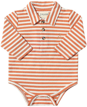 Me & Henry Seymore Polo Onesie / Pumpkin & White Stripe