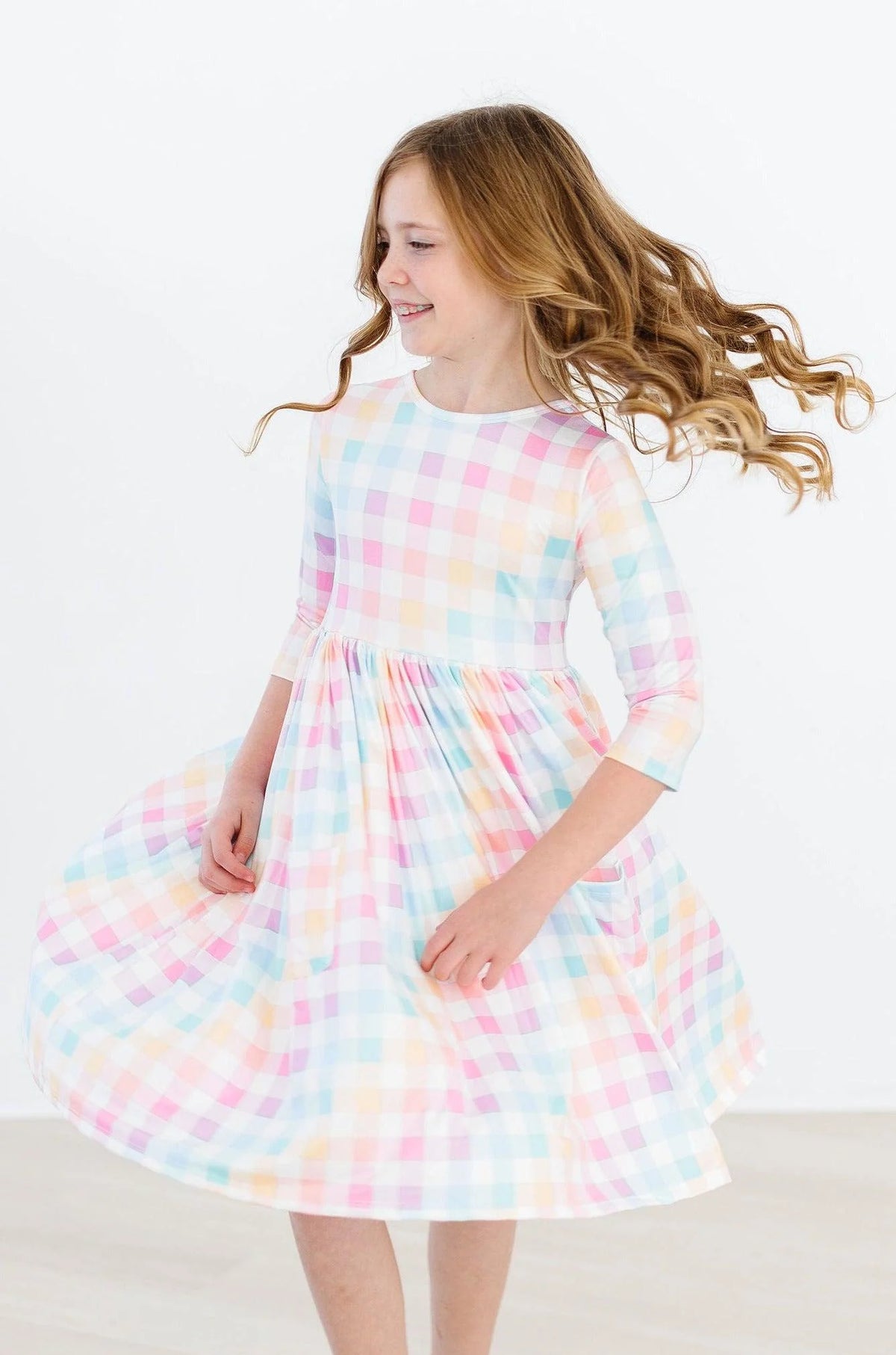 Pastel Plaid Pocket Twirl Dress