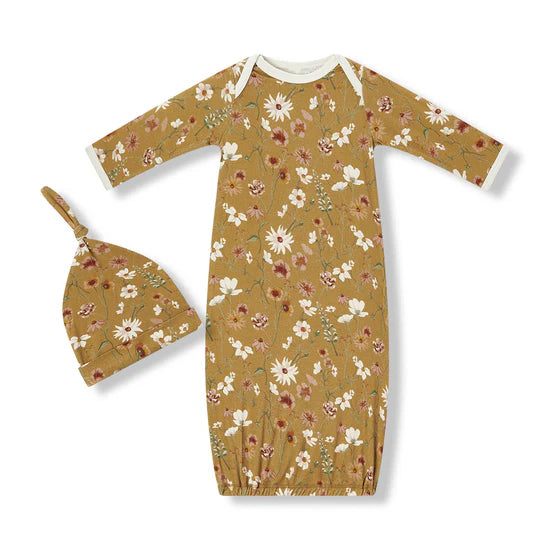 Milkbarn Luxe Stretch Gown & Hat Set / 0-3 Months - Wildflower