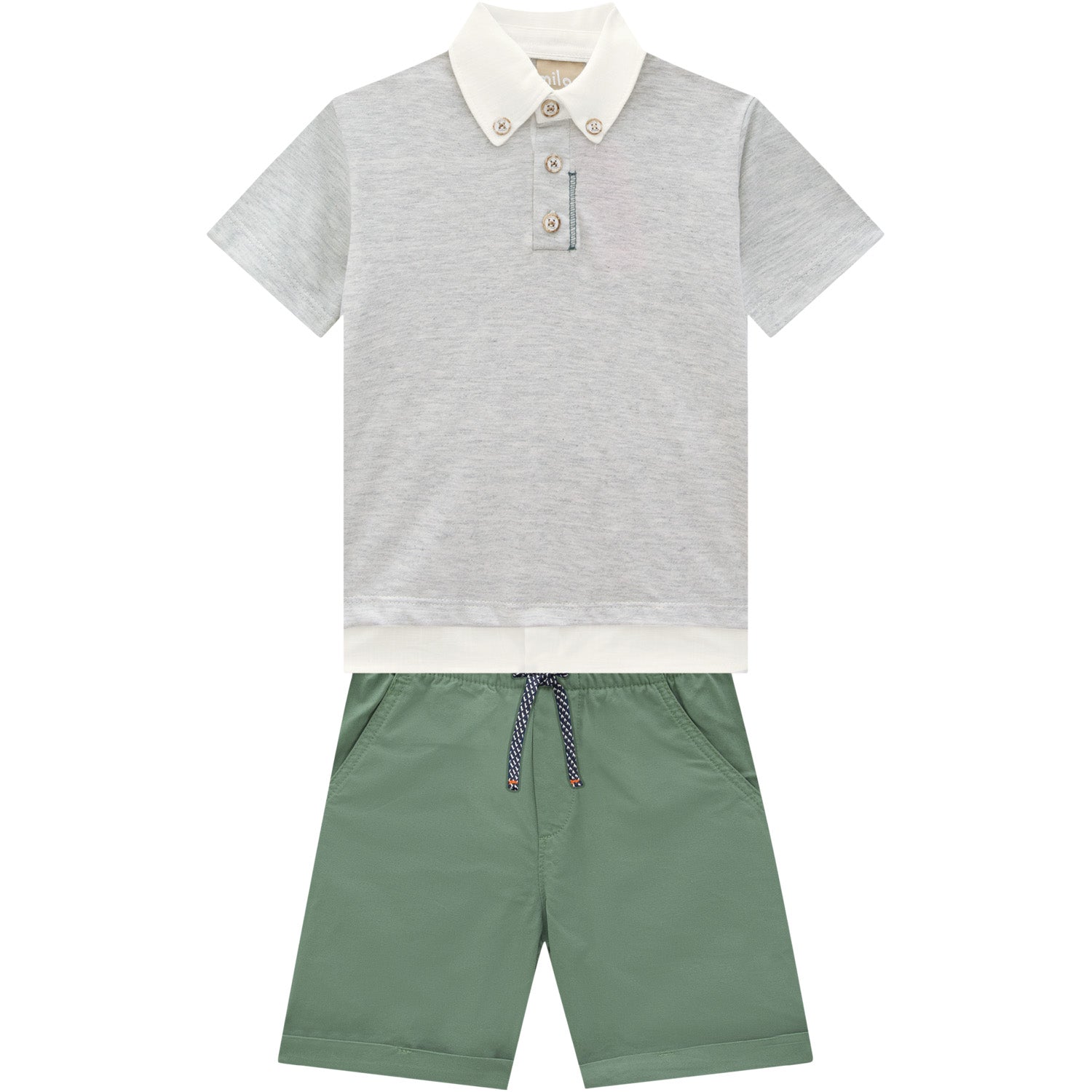 Short Sleeve Polo & Green Shorts Set