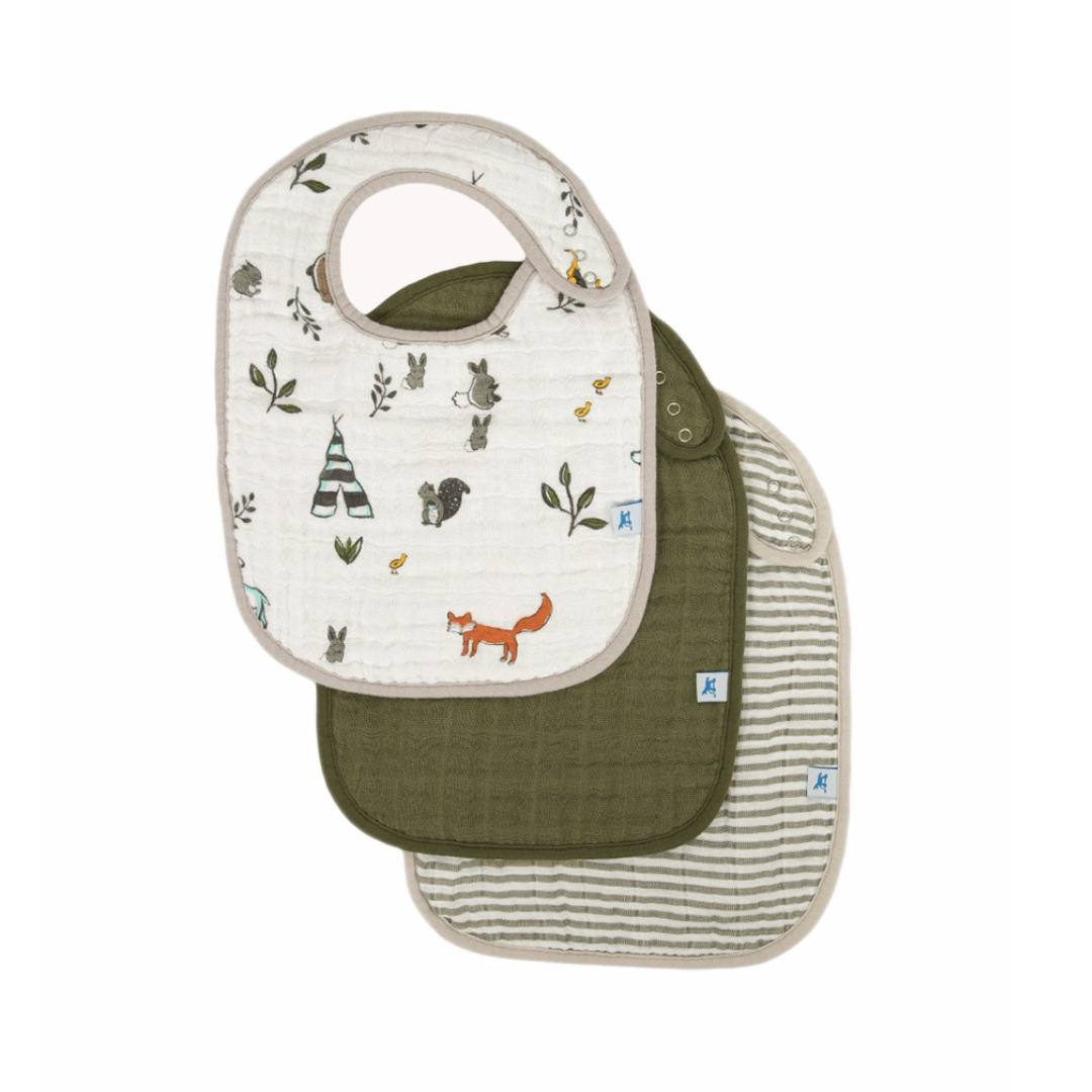 Little Unicorn Cotton Muslin Classic Bib 3 Pack / Forest Friends