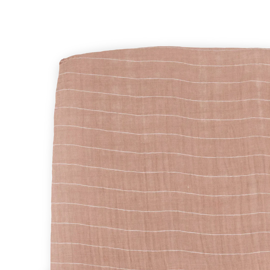 Little Unicorn Cotton Muslin Crib Sheet / Mauve Stripe