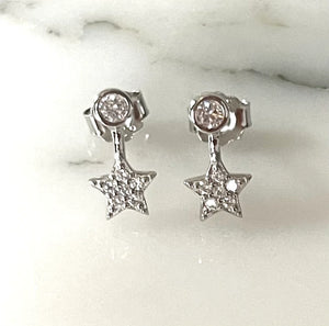 Star Bezel Drop Earrings - Silver