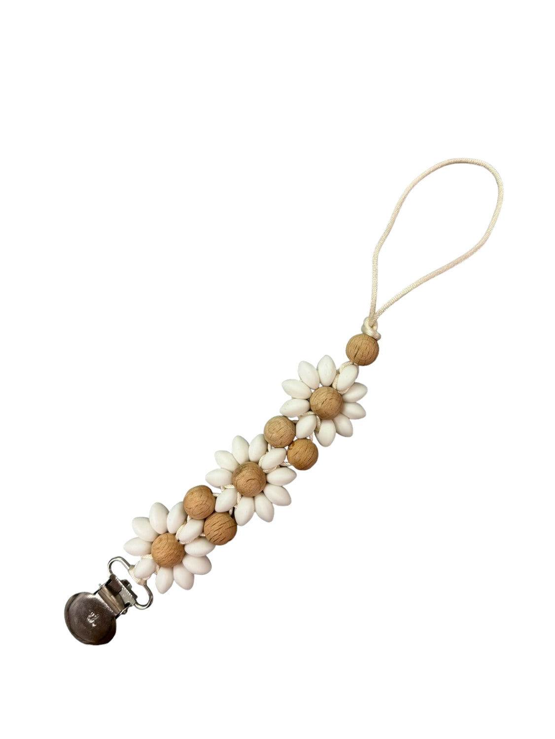 Olivia Silicone & Beech Wood Pacifier Clip - Cotton