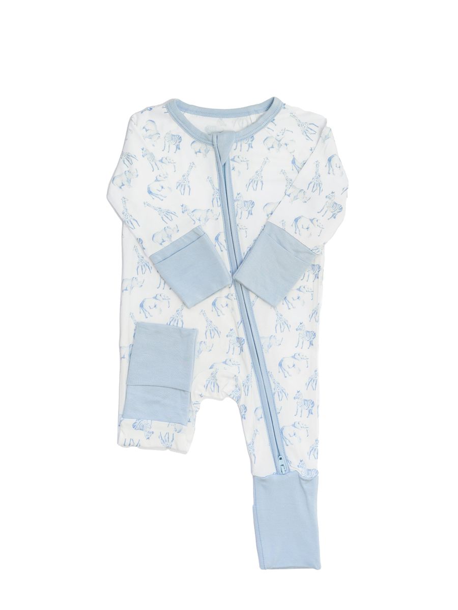 Convertible Zip Sleep Romper / Blue Safari