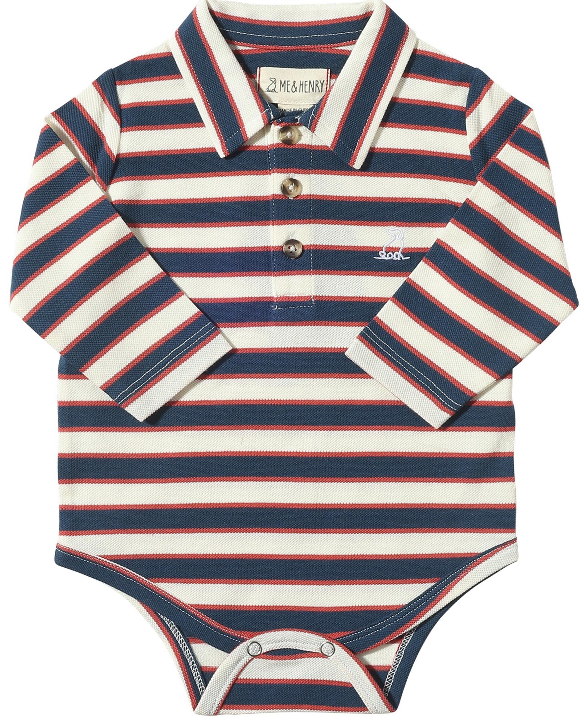 Me & Henry Seymour Pique Onesie / Navy, Rust & Cream Stripe