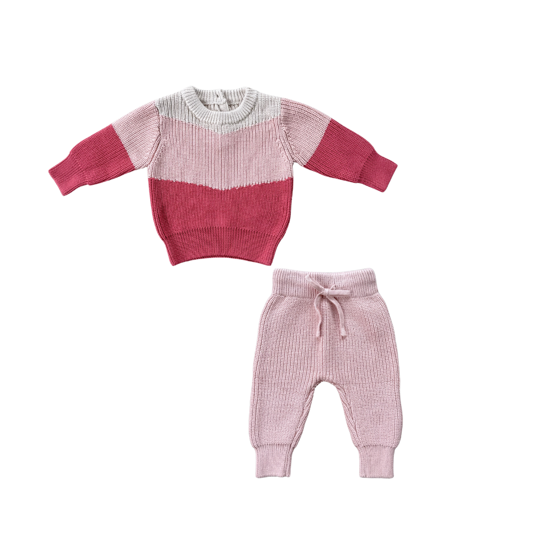 Babysprouts Misty Rose Colorblock Sweater + Knit Pants Set