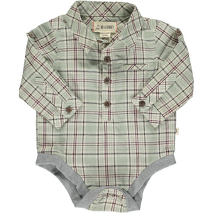 Me & Henry Jasper Woven Onesie / Green & Navy Stripe Plaid