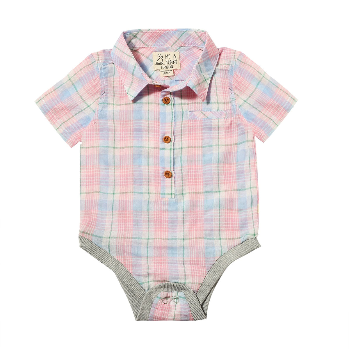 Me & Henry Helford Woven Onesie / Pink & Blue Plaid