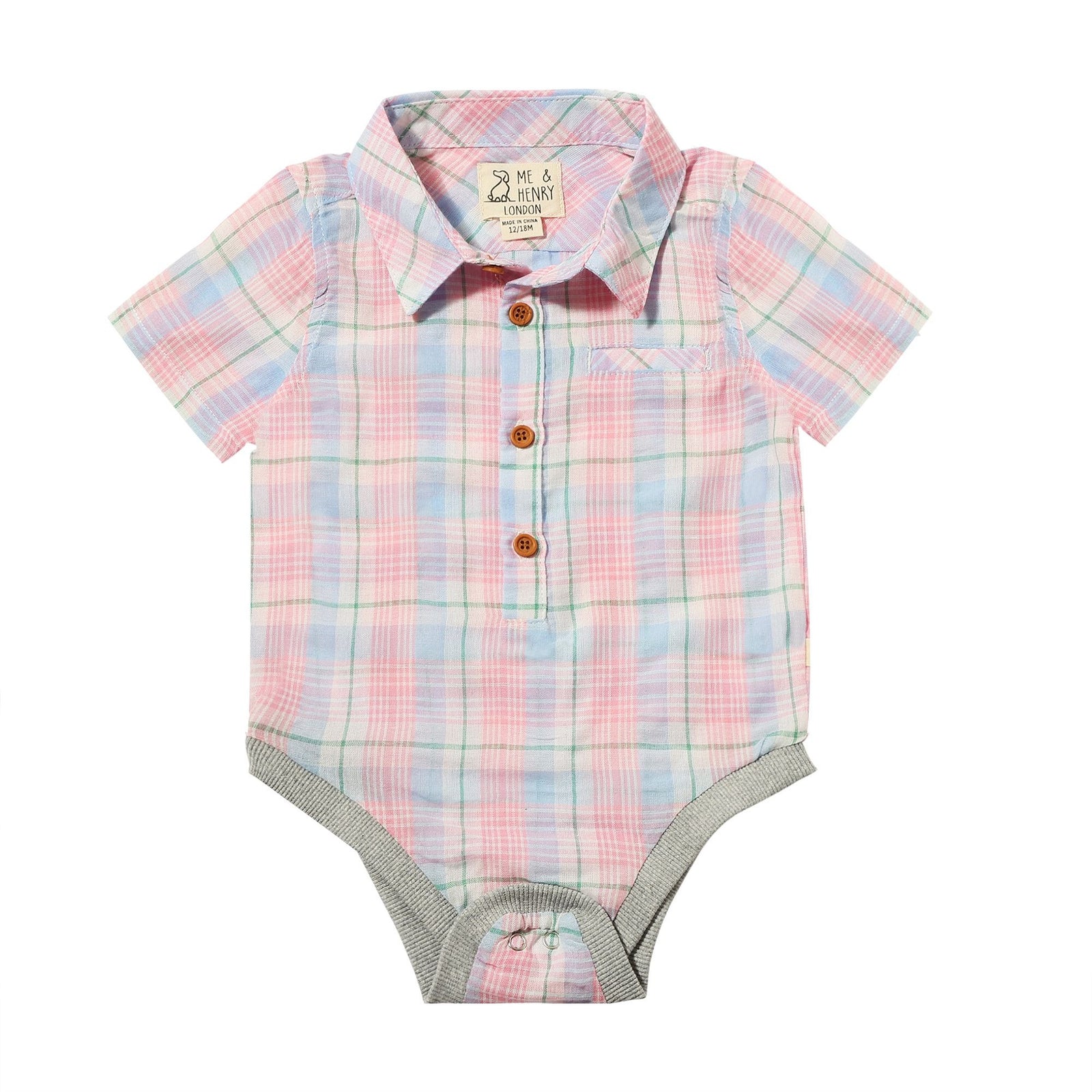 Me & Henry Helford Woven Onesie / Pink & Blue Plaid