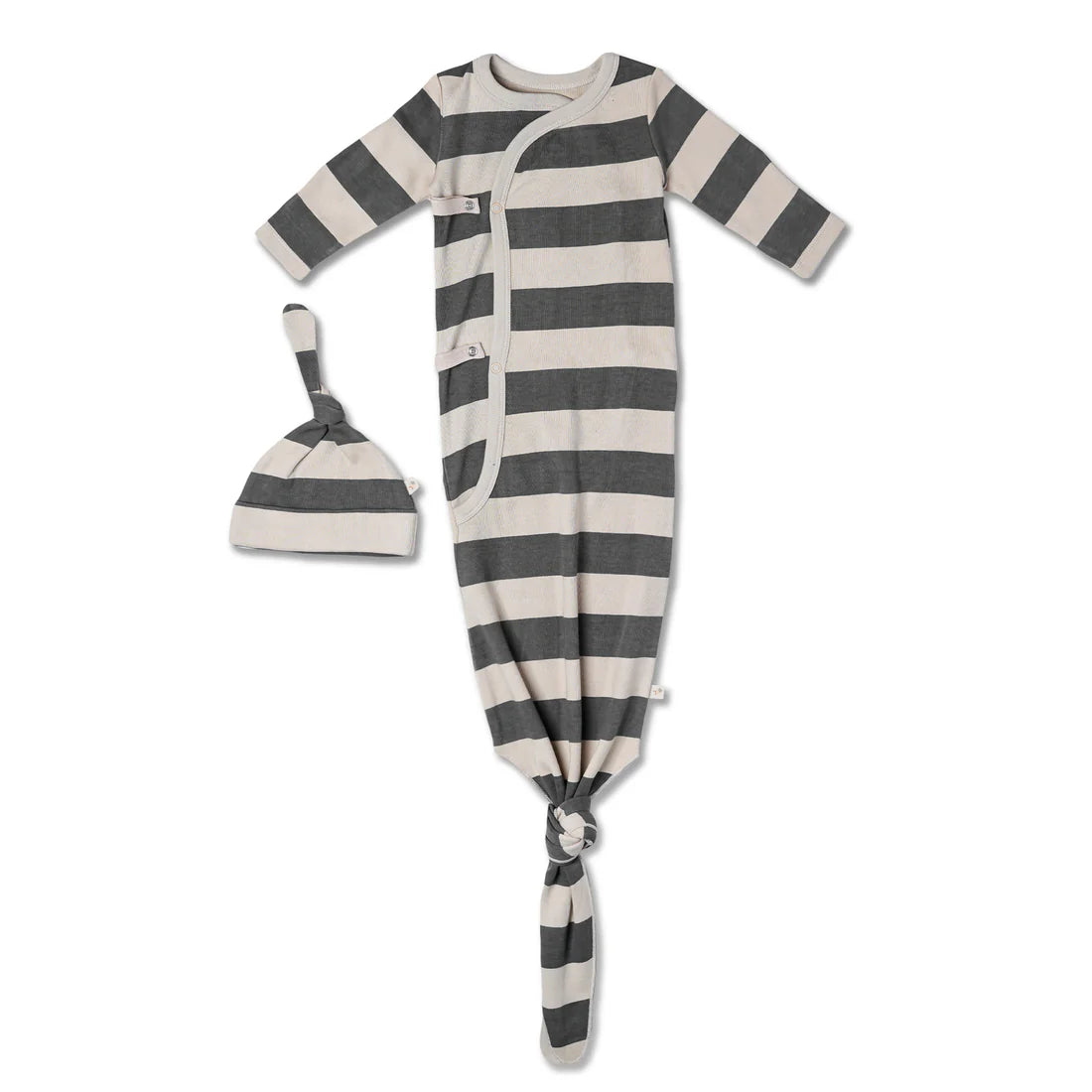 Organic Kimono Knotted Sleep Gown & Hat Set / Bold Stripes