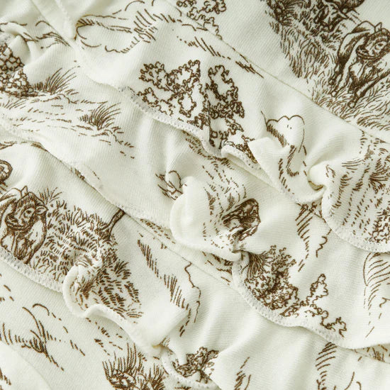 Milkbarn Luxe Stretch Ruffle Zipper Footed Romper / Country Toile