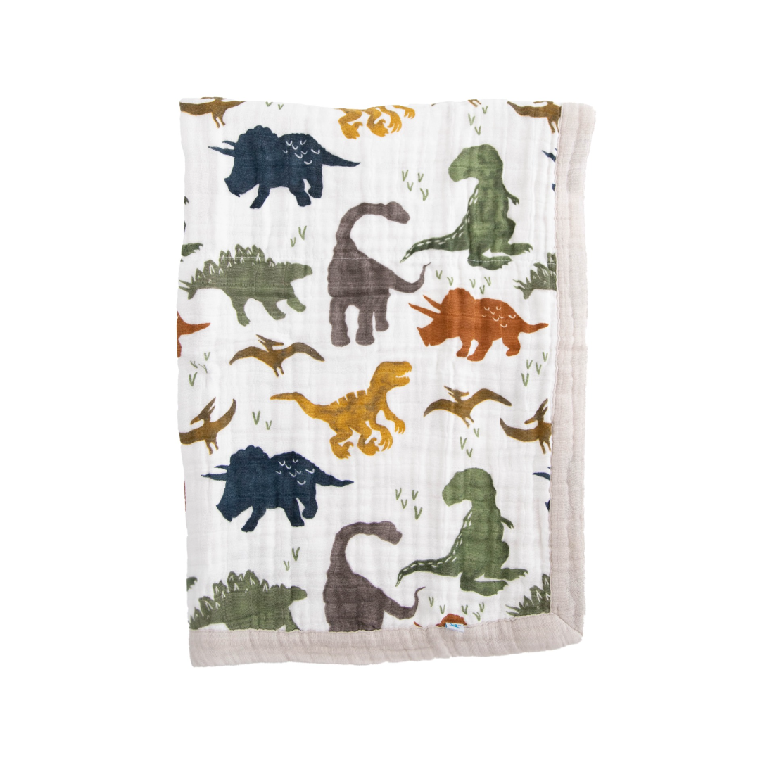 Little Unicorn Cotton Muslin Baby Quilt (30"x40") / Dino Friends