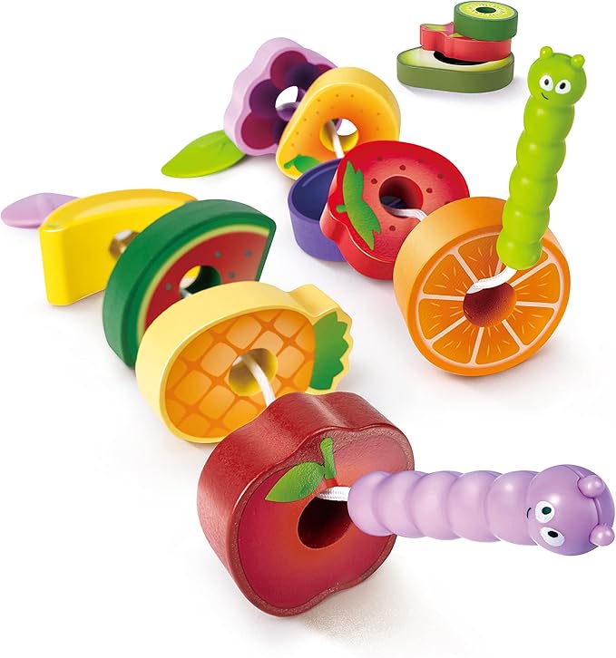Hape Caterpillar Fruit Feast Threading Toy Set