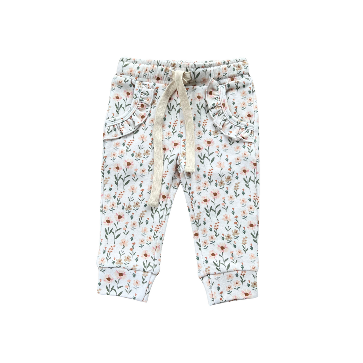 Babysprouts Girl's Ruffle Joggers / Daisy Field