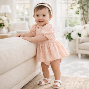 Eleanor Pink Eyelet Skirted Puff Sleeve Bodysuit