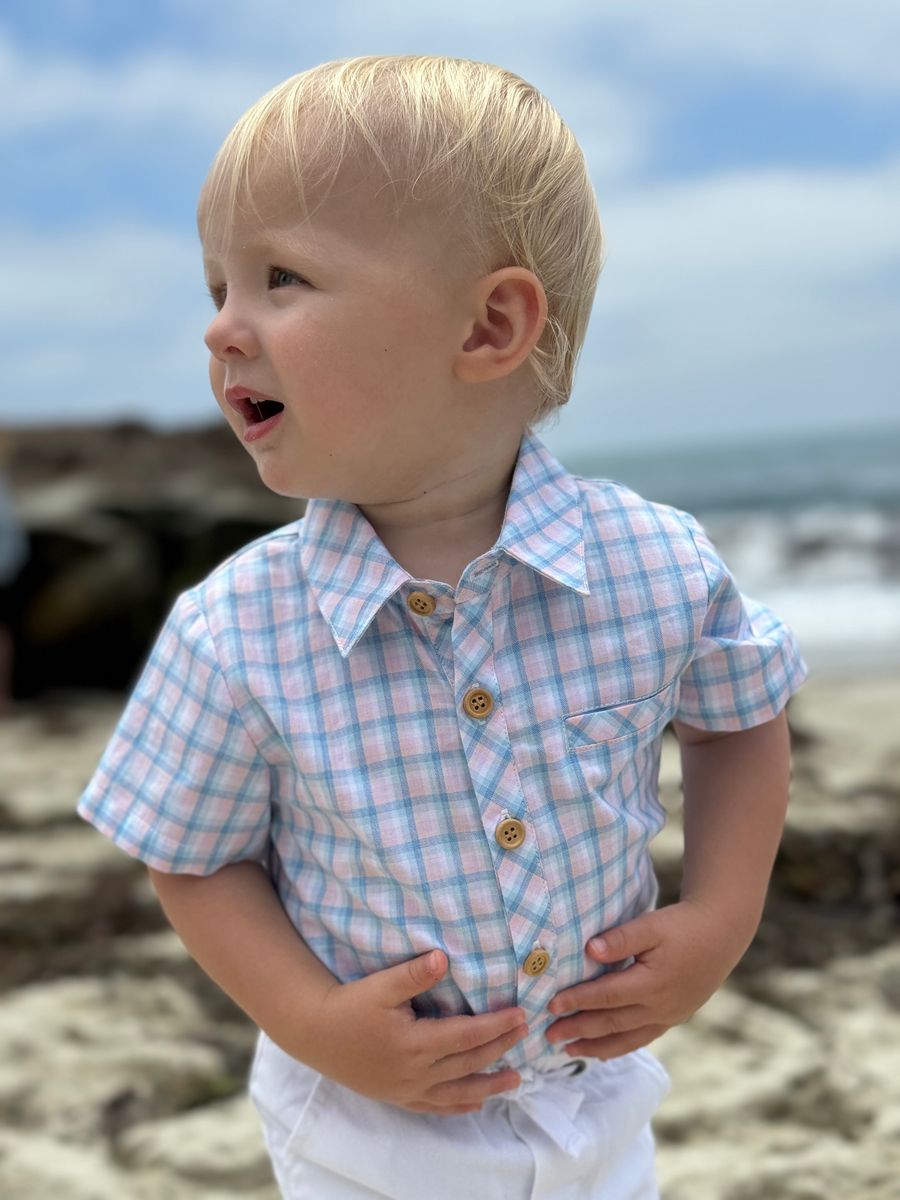 Me & Henry Helford Woven Onesie (SS26) / Pink & Blue Plaid