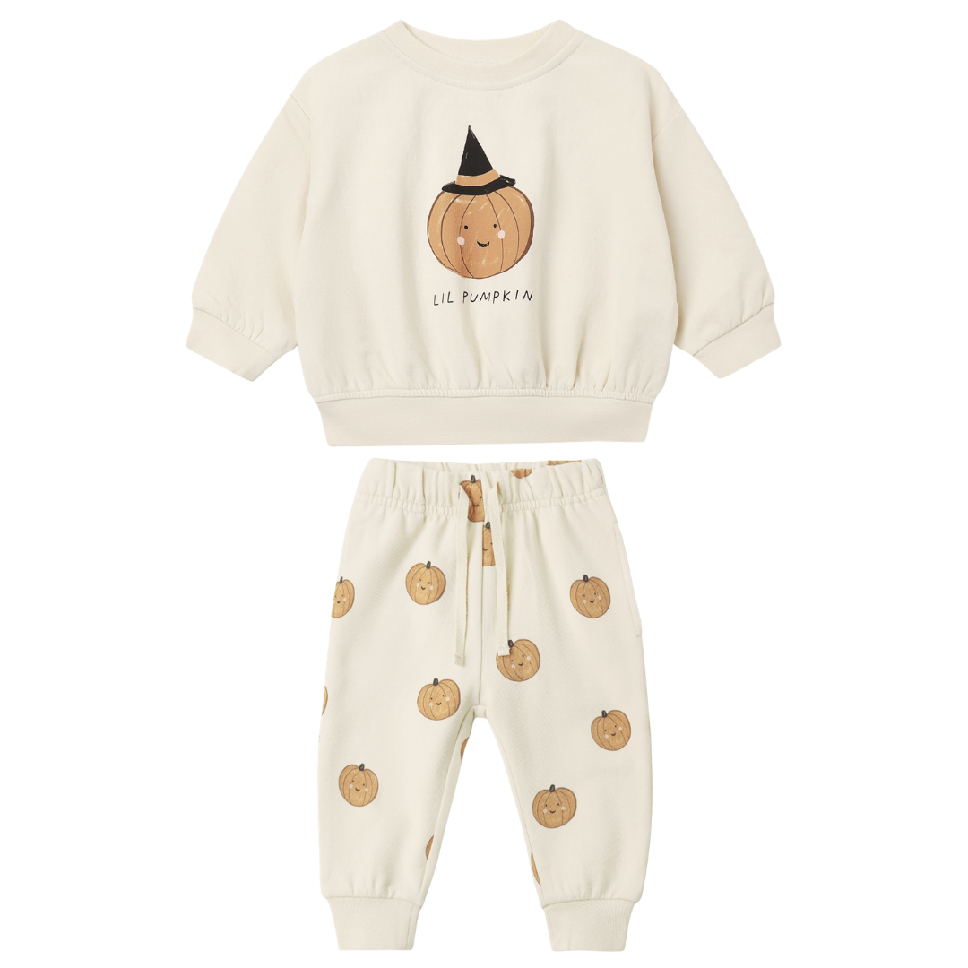 Quincy Mae Relaxed Fleece Sweatshirt Set / Lil Pumpkin