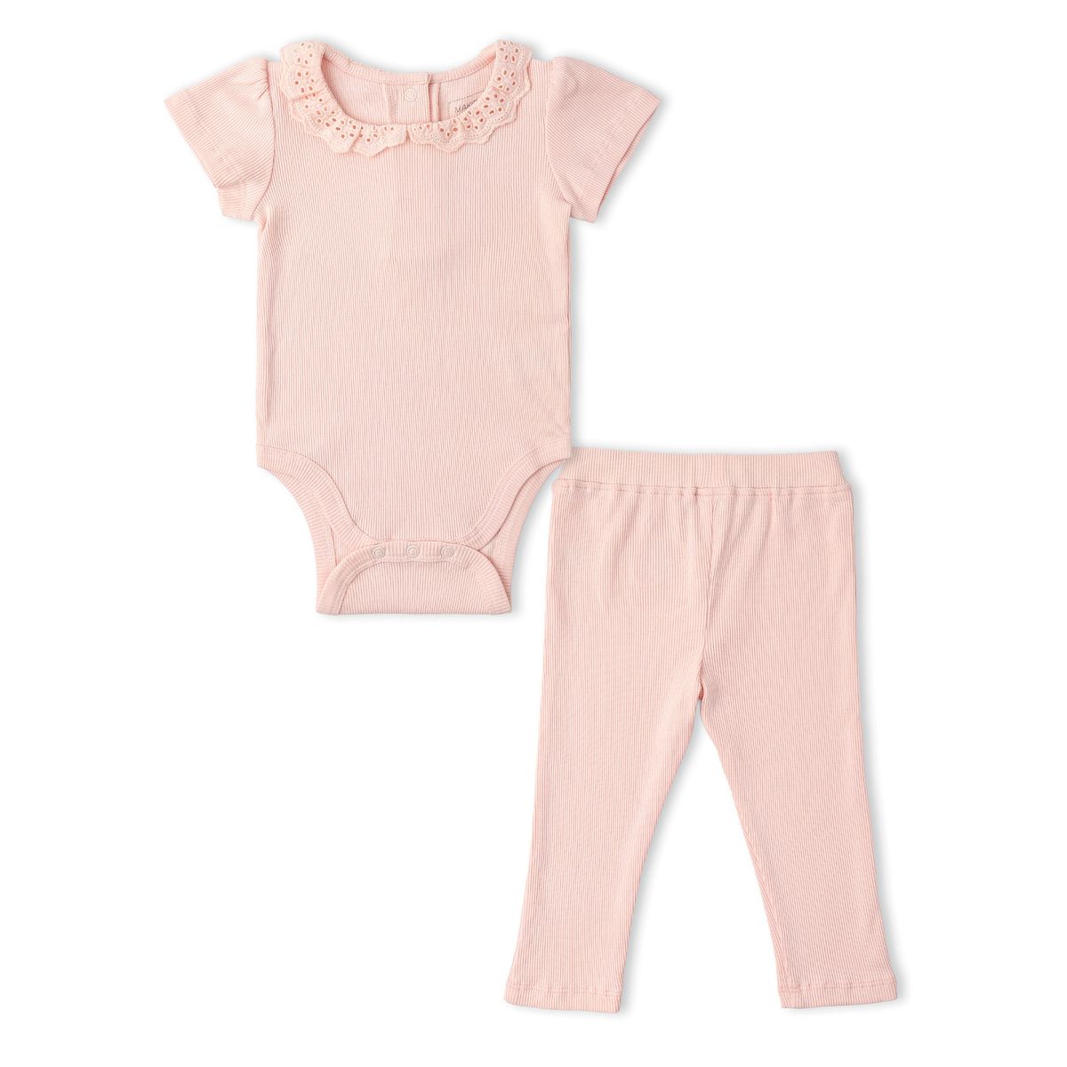Organic Lace Collar Onesie & Tights Set / Blush