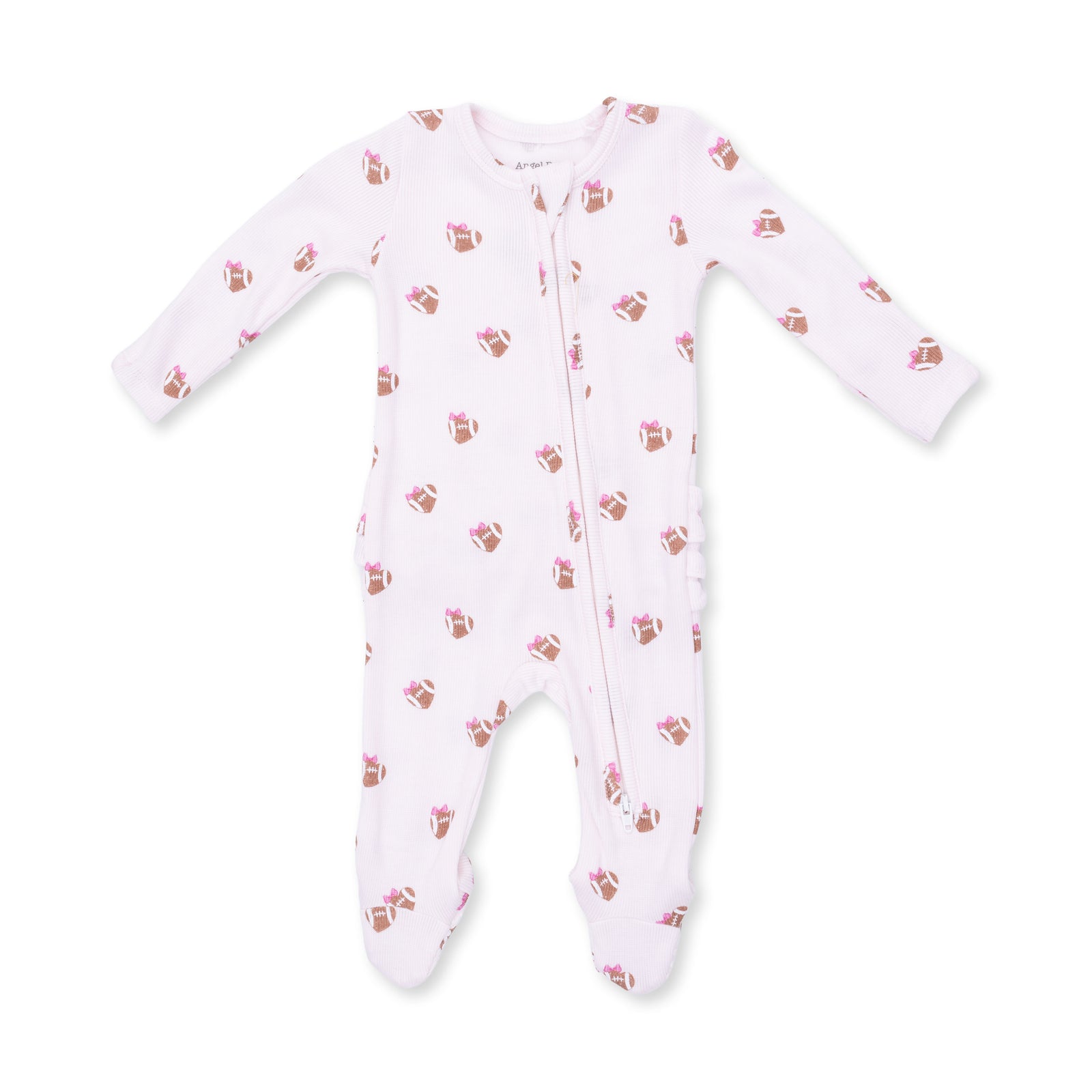 Mini Football Hearts 2 Way Ruffle Back Zipper Footie