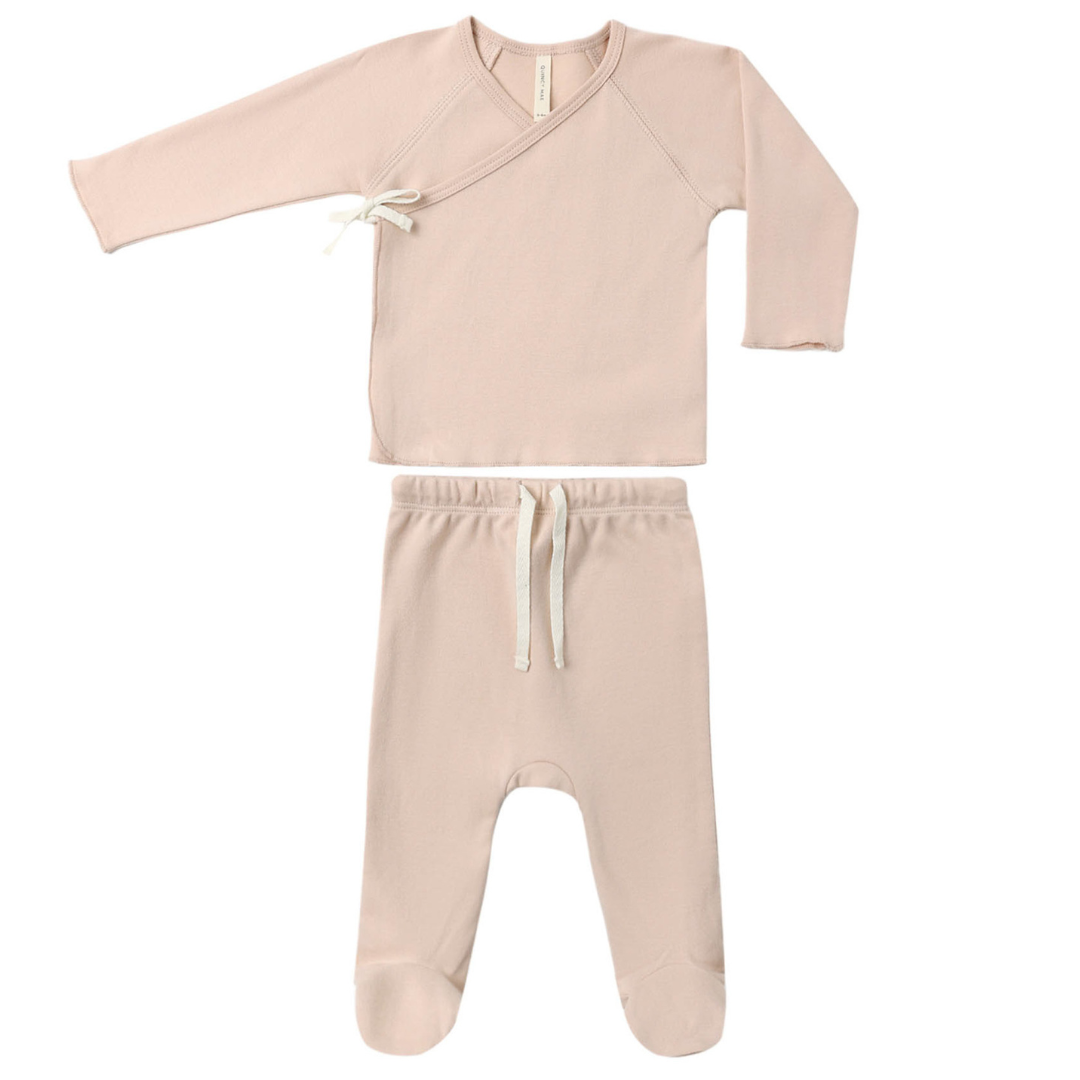 Quincy Mae Wrap Top + Footed Pant Set / Dusty Rose