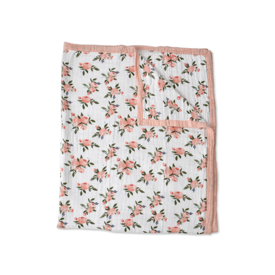 Little Unicorn Cotton Muslin Quilted Throw (60"x72") / Watercolor Roses
